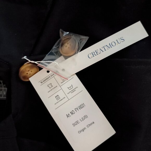 Createmo.us Black Trench Coat Double-Breasted Belted Coat Women’s Size Large L - Picture 14 of 16